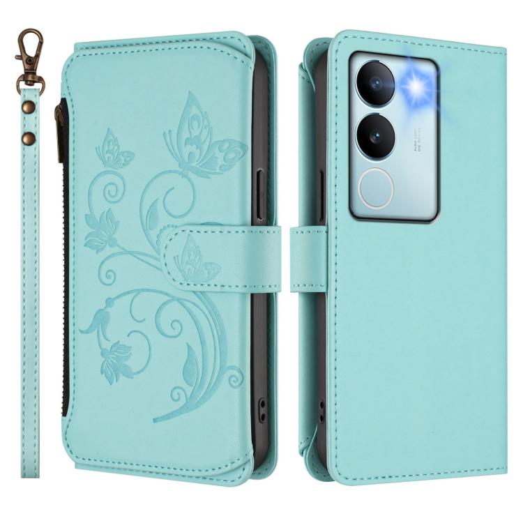 For vivo S17 / S17 Pro 5G / S17t 5G Butterfly Love Flower Multi-card Zipper Wallet Leather Phone Case