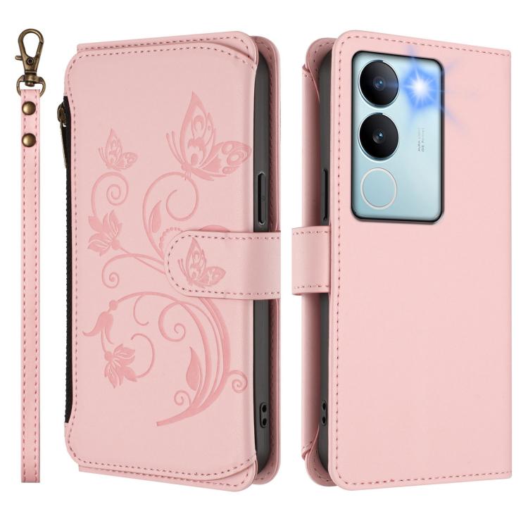 For vivo S17 / S17 Pro 5G / S17t 5G Butterfly Love Flower Multi-card Zipper Wallet Leather Phone Case
