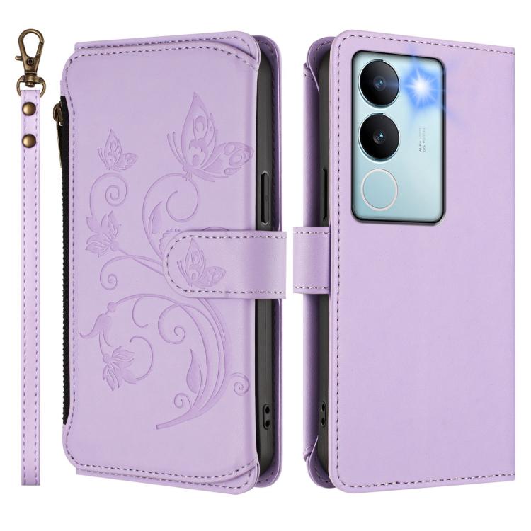 For vivo S17 / S17 Pro 5G / S17t 5G Butterfly Love Flower Multi-card Zipper Wallet Leather Phone Case