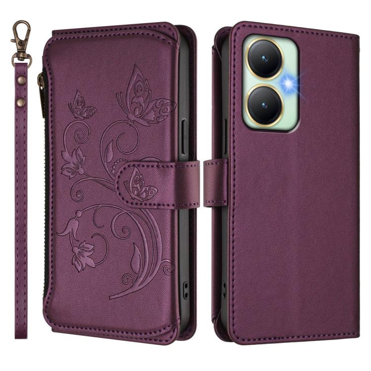 For vivo Y27 4G 2023 Global / Y35M+ Butterfly Love Flower Multi-card Zipper Wallet Leather Phone Case