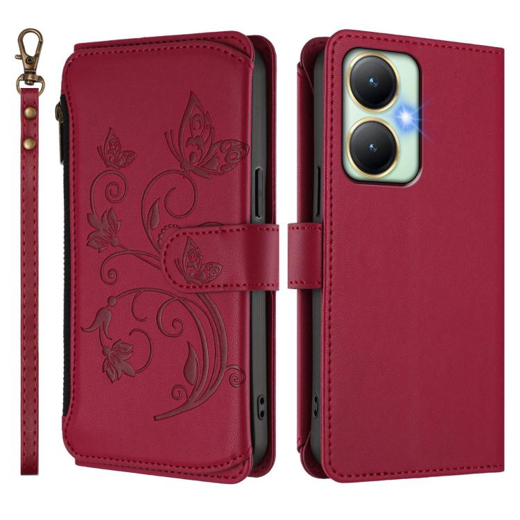 For vivo Y27 4G 2023 Global / Y35M+ Butterfly Love Flower Multi-card Zipper Wallet Leather Phone Case