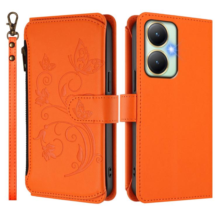 For vivo Y27 4G 2023 Global / Y35M+ Butterfly Love Flower Multi-card Zipper Wallet Leather Phone Case