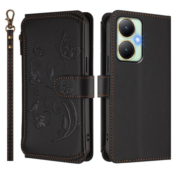 For vivo Y27 4G 2023 Global / Y35M+ Butterfly Love Flower Multi-card Zipper Wallet Leather Phone Case