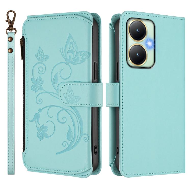 For vivo Y27 4G 2023 Global / Y35M+ Butterfly Love Flower Multi-card Zipper Wallet Leather Phone Case