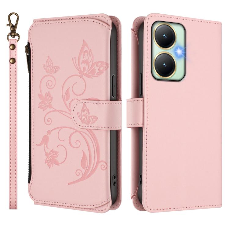 For vivo Y27 4G 2023 Global / Y35M+ Butterfly Love Flower Multi-card Zipper Wallet Leather Phone Case