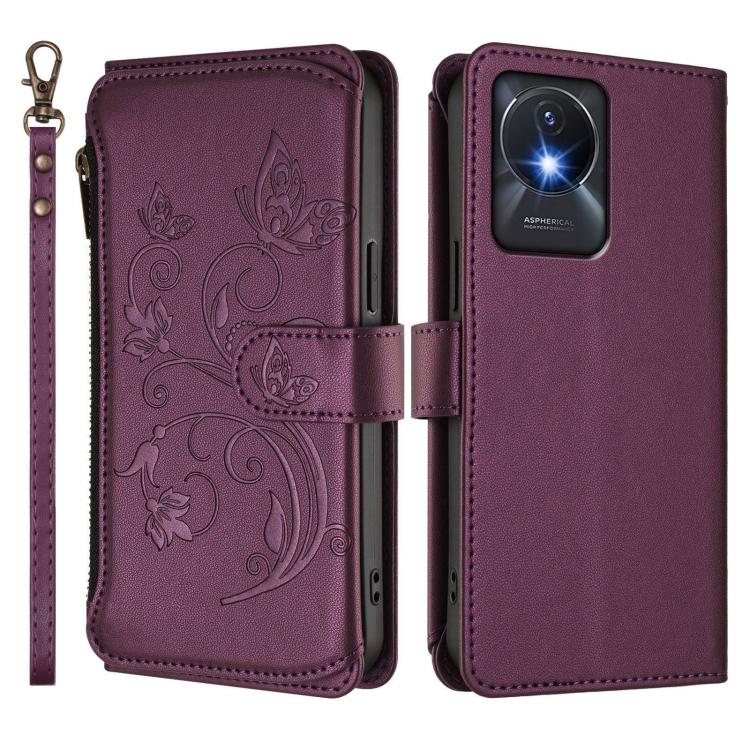 For vivo Y02A 4G / Y11 2023 / Y02t Butterfly Love Flower Multi-card Zipper Wallet Leather Phone Case