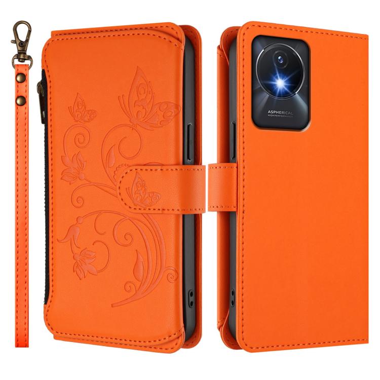 For vivo Y02A 4G / Y11 2023 / Y02t Butterfly Love Flower Multi-card Zipper Wallet Leather Phone Case