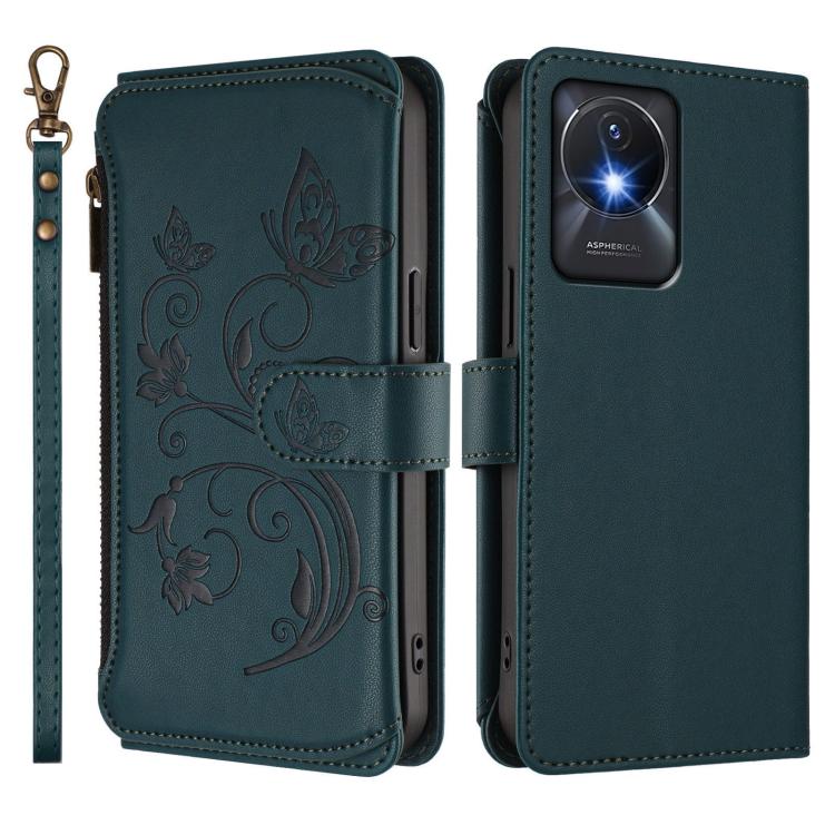 For vivo Y02A 4G / Y11 2023 / Y02t Butterfly Love Flower Multi-card Zipper Wallet Leather Phone Case