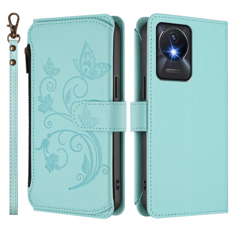 For vivo Y02A 4G / Y11 2023 / Y02t Butterfly Love Flower Multi-card Zipper Wallet Leather Phone Case