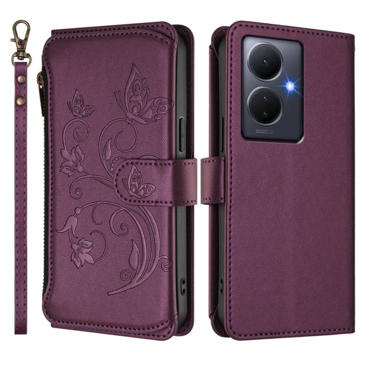 For vivo Y78+ 5G Global / V29 Lite Butterfly Love Flower Multi-card Zipper Wallet Leather Phone Case