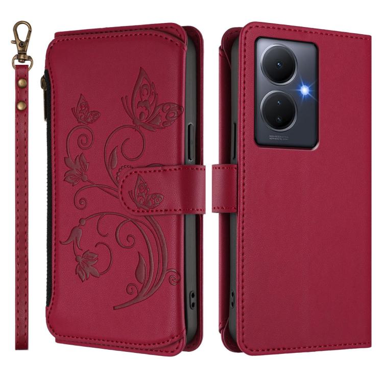 For vivo Y78+ 5G Global / V29 Lite Butterfly Love Flower Multi-card Zipper Wallet Leather Phone Case