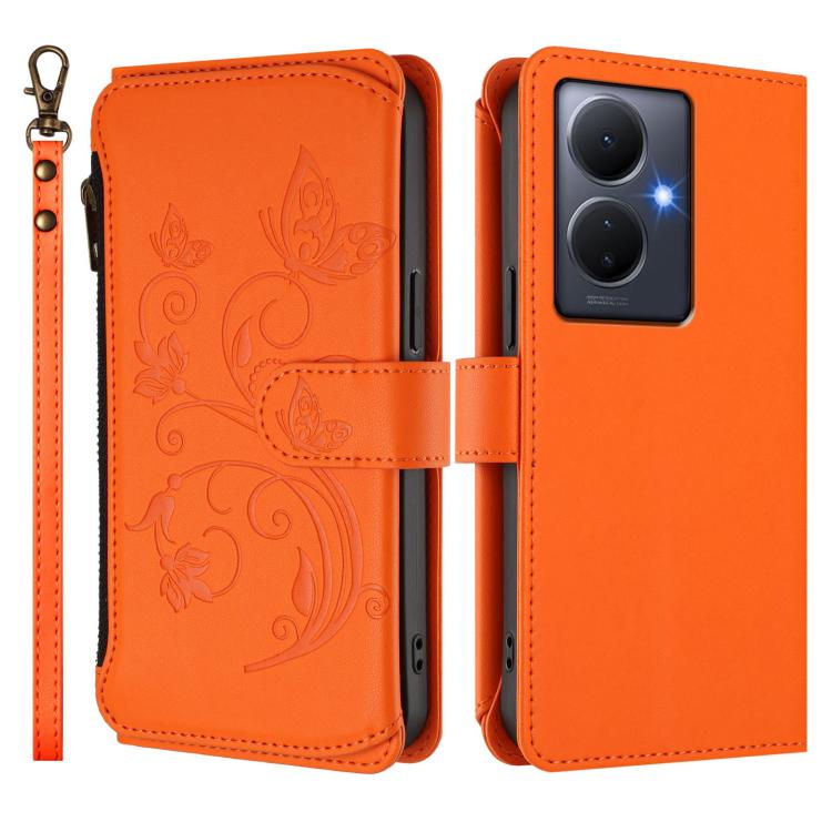 For vivo Y78+ 5G Global / V29 Lite Butterfly Love Flower Multi-card Zipper Wallet Leather Phone Case