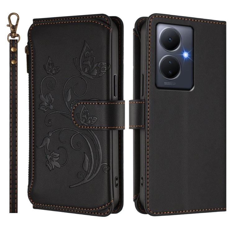 For vivo Y78+ 5G Global / V29 Lite Butterfly Love Flower Multi-card Zipper Wallet Leather Phone Case