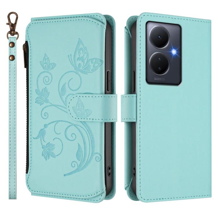 For vivo Y78+ 5G Global / V29 Lite Butterfly Love Flower Multi-card Zipper Wallet Leather Phone Case