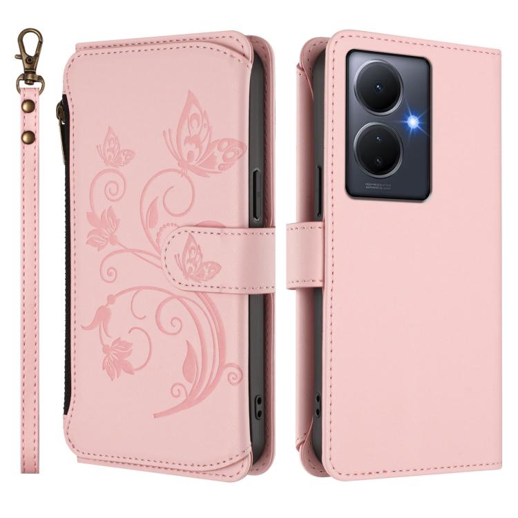 For vivo Y78+ 5G Global / V29 Lite Butterfly Love Flower Multi-card Zipper Wallet Leather Phone Case