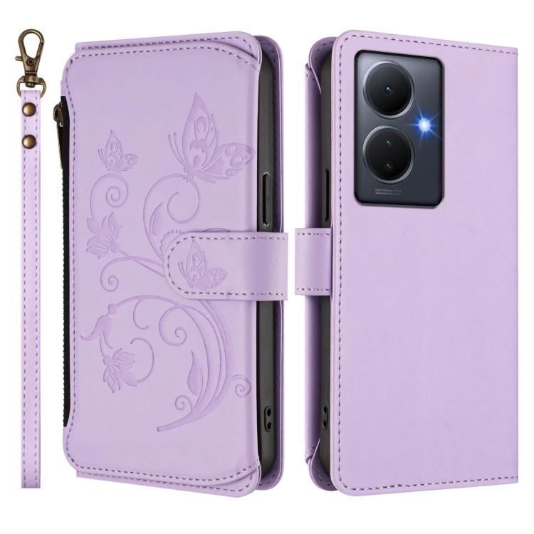 For vivo Y78+ 5G Global / V29 Lite Butterfly Love Flower Multi-card Zipper Wallet Leather Phone Case