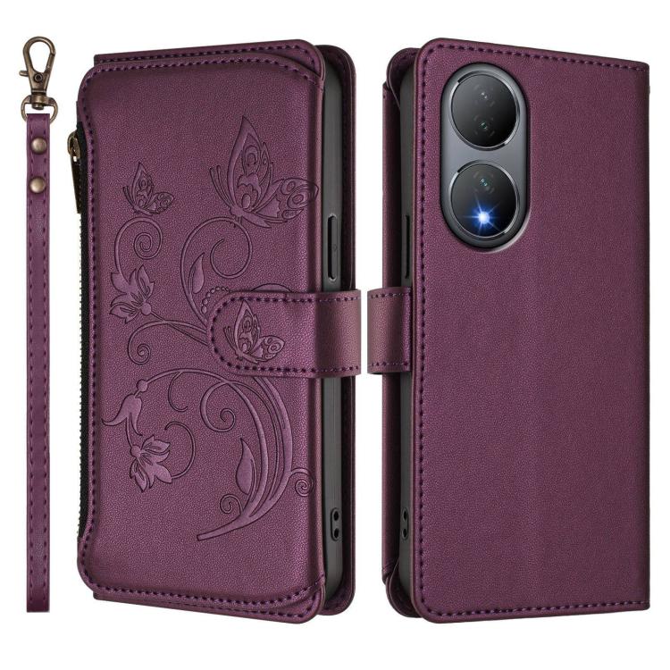 For vivo Y100 India / Y100A Global Butterfly Love Flower Multi-card Zipper Wallet Leather Phone Case