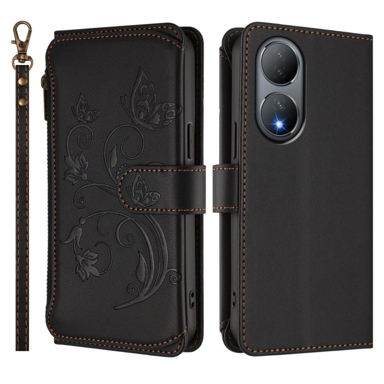 For vivo Y100 India / Y100A Global Butterfly Love Flower Multi-card Zipper Wallet Leather Phone Case
