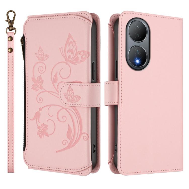For vivo Y100 India / Y100A Global Butterfly Love Flower Multi-card Zipper Wallet Leather Phone Case