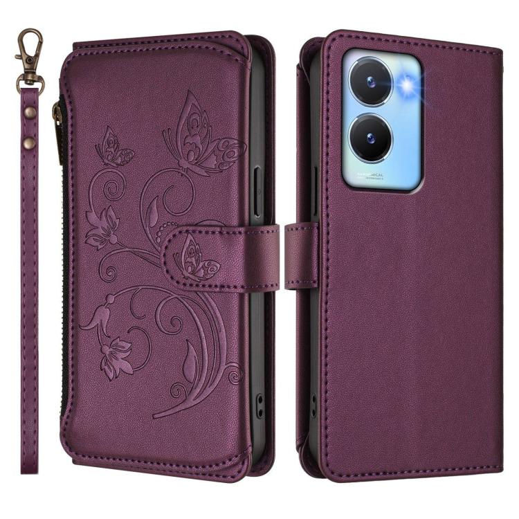 For vivo Y56 5G Global / Y16 4G Global Butterfly Love Flower Multi-card Zipper Wallet Leather Phone Case