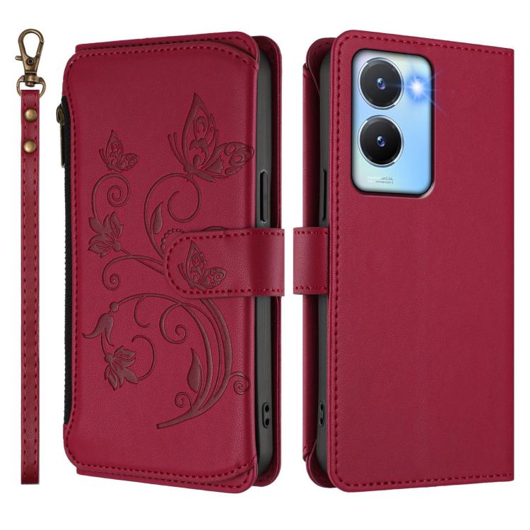 For vivo Y56 5G Global / Y16 4G Global Butterfly Love Flower Multi-card Zipper Wallet Leather Phone Case