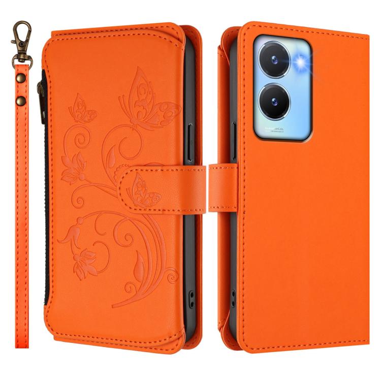 For vivo Y56 5G Global / Y16 4G Global Butterfly Love Flower Multi-card Zipper Wallet Leather Phone Case