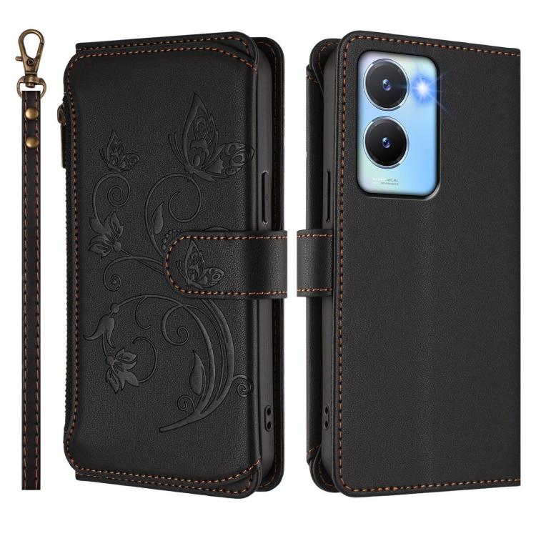 For vivo Y56 5G Global / Y16 4G Global Butterfly Love Flower Multi-card Zipper Wallet Leather Phone Case