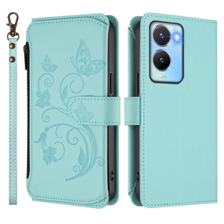 For vivo Y56 5G Global / Y16 4G Global Butterfly Love Flower Multi-card Zipper Wallet Leather Phone Case