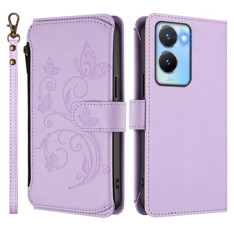 For vivo Y56 5G Global / Y16 4G Global Butterfly Love Flower Multi-card Zipper Wallet Leather Phone Case
