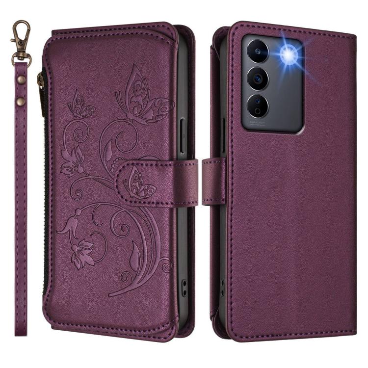 For vivo S16 / V27 5G / V27 Pro 5G Butterfly Love Flower Multi-card Zipper Wallet Leather Phone Case