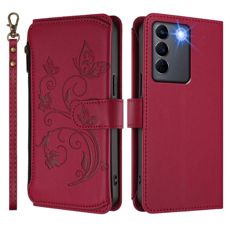 For vivo S16 / V27 5G / V27 Pro 5G Butterfly Love Flower Multi-card Zipper Wallet Leather Phone Case