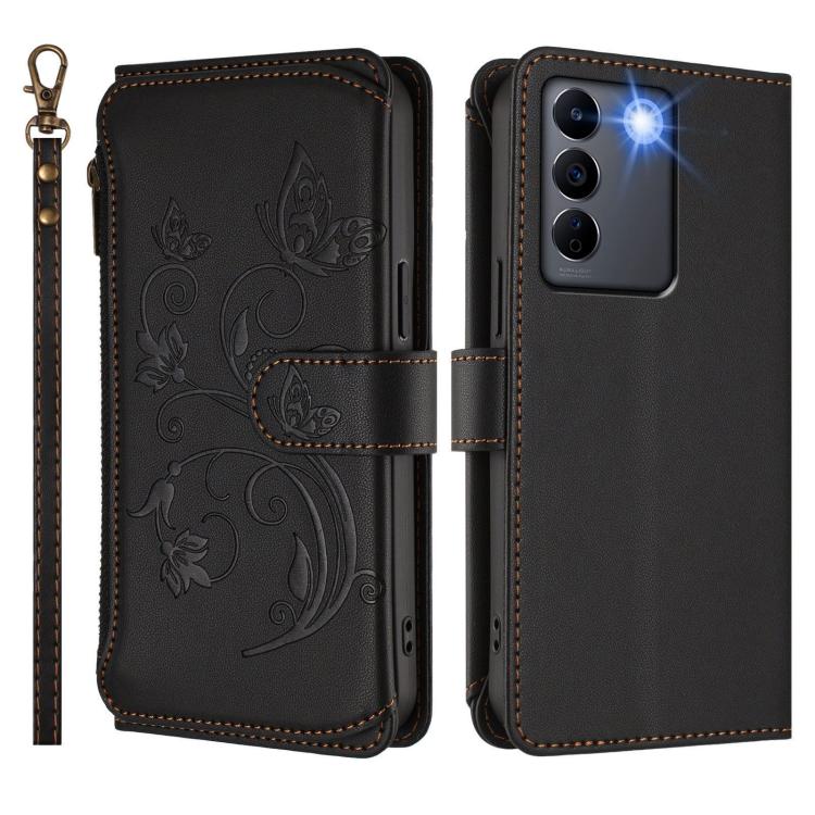 For vivo S16 / V27 5G / V27 Pro 5G Butterfly Love Flower Multi-card Zipper Wallet Leather Phone Case