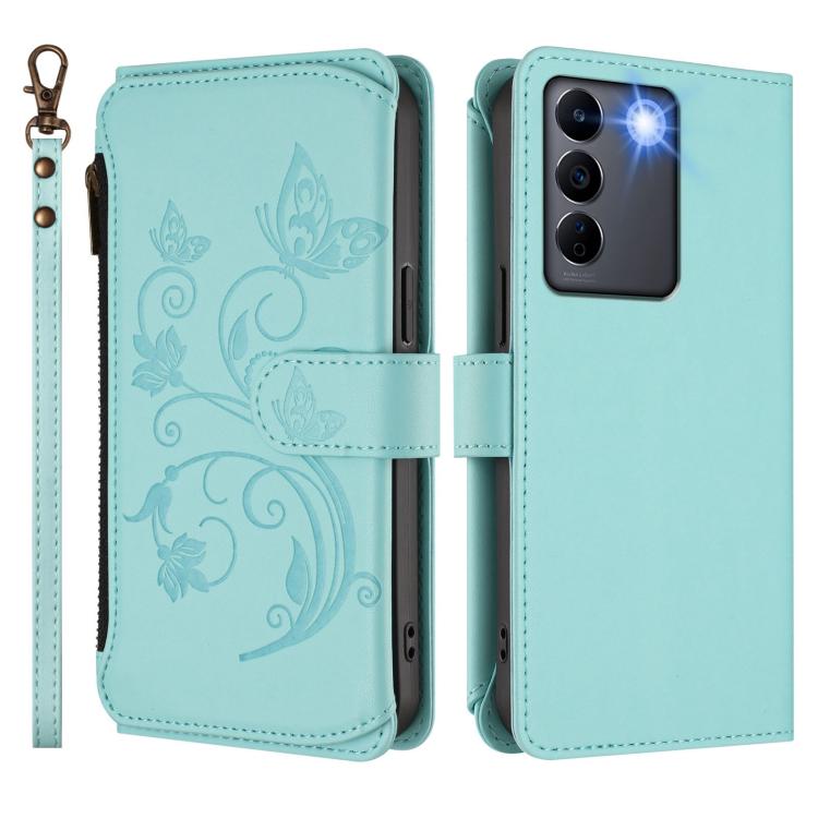 For vivo S16 / V27 5G / V27 Pro 5G Butterfly Love Flower Multi-card Zipper Wallet Leather Phone Case