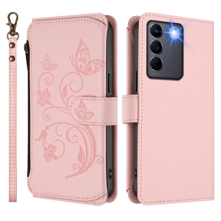 For vivo S16 / V27 5G / V27 Pro 5G Butterfly Love Flower Multi-card Zipper Wallet Leather Phone Case