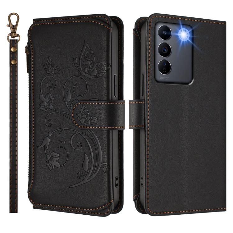 For vivo S16e 5G / V27e 4G / T2 4G Butterfly Love Flower Multi-card Zipper Wallet Leather Phone Case
