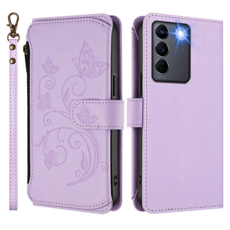 For vivo S16e 5G / V27e 4G / T2 4G Butterfly Love Flower Multi-card Zipper Wallet Leather Phone Case