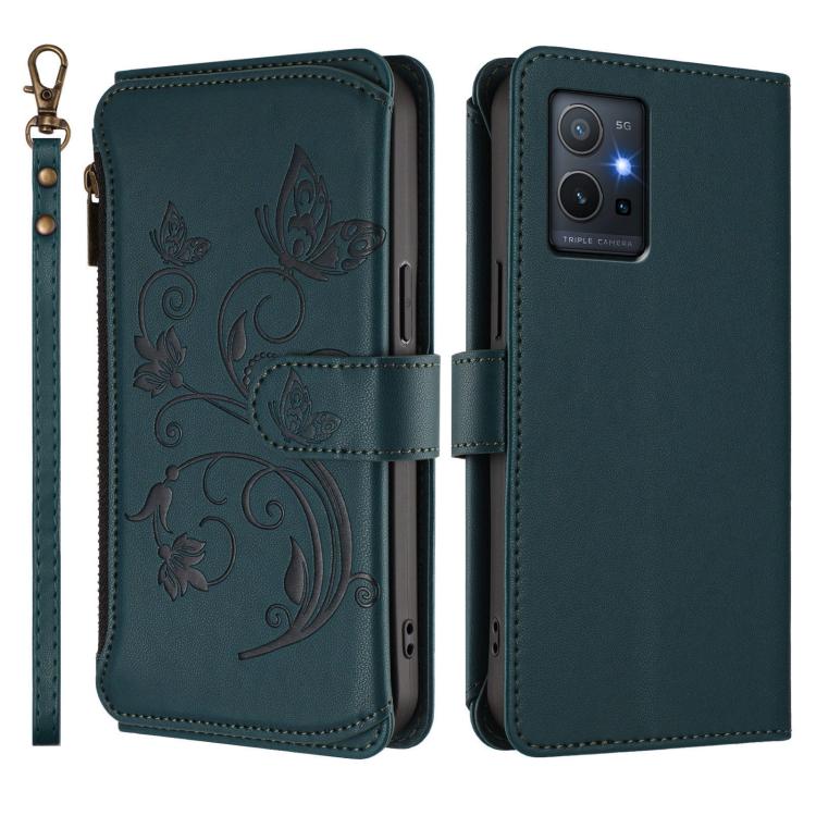 For vivo Y55s 5G 2023 / Y55 5G Global Butterfly Love Flower Multi-card Zipper Wallet Leather Phone Case