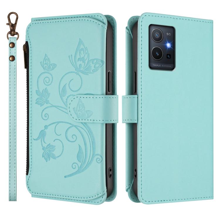 For vivo Y55s 5G 2023 / Y55 5G Global Butterfly Love Flower Multi-card Zipper Wallet Leather Phone Case