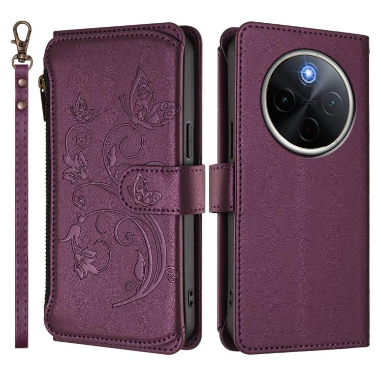 For vivo Y300 Pro+ 5G / iQOO Z10 5G Butterfly Love Flower Multi-card Zipper Wallet Leather Phone Case