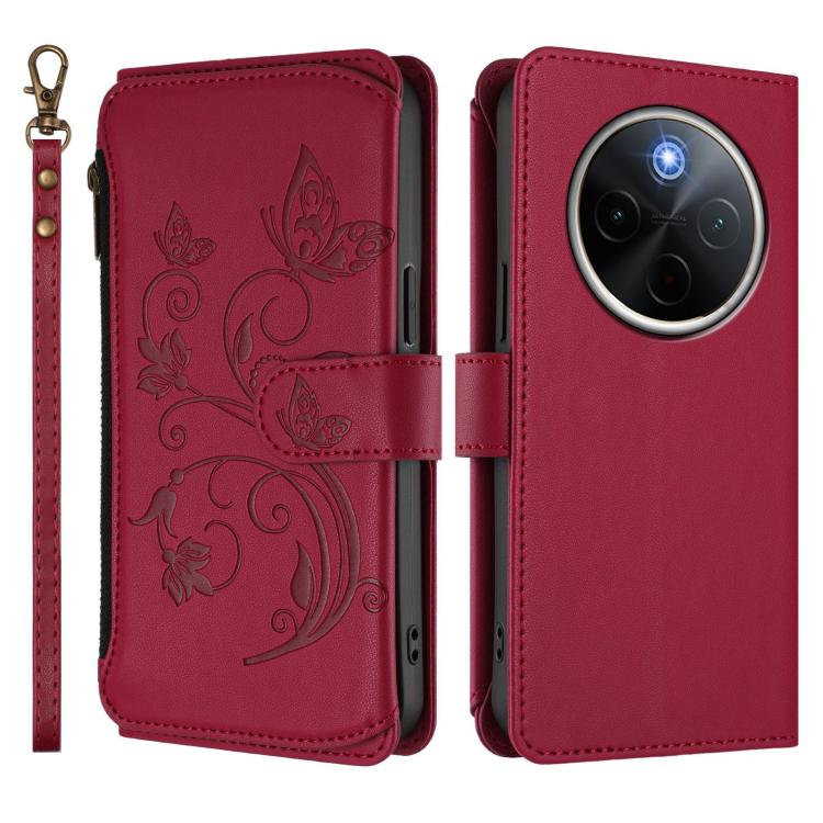 For vivo Y300 Pro+ 5G / iQOO Z10 5G Butterfly Love Flower Multi-card Zipper Wallet Leather Phone Case