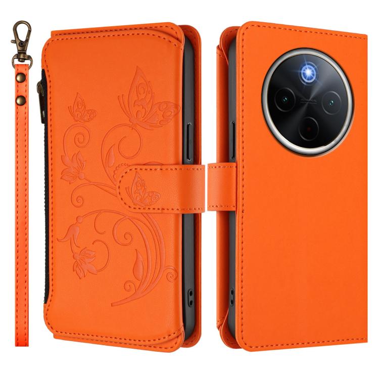For vivo Y300 Pro+ 5G / iQOO Z10 5G Butterfly Love Flower Multi-card Zipper Wallet Leather Phone Case
