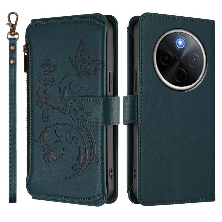 For vivo Y300 Pro+ 5G / iQOO Z10 5G Butterfly Love Flower Multi-card Zipper Wallet Leather Phone Case
