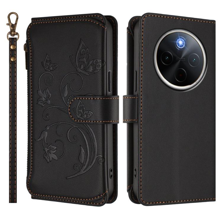 For vivo Y300 Pro+ 5G / iQOO Z10 5G Butterfly Love Flower Multi-card Zipper Wallet Leather Phone Case