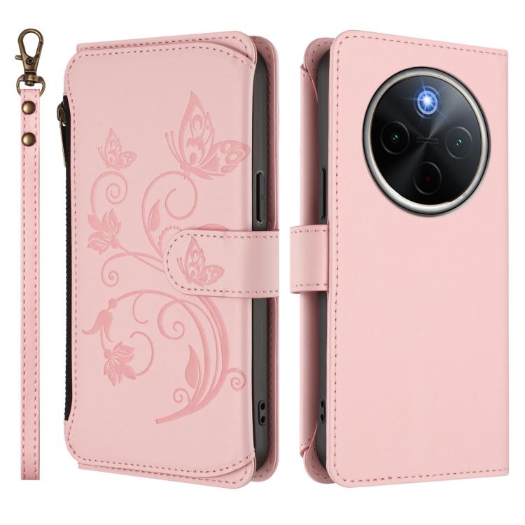 For vivo Y300 Pro+ 5G / iQOO Z10 5G Butterfly Love Flower Multi-card Zipper Wallet Leather Phone Case