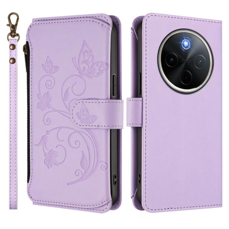 For vivo Y300 Pro+ 5G / iQOO Z10 5G Butterfly Love Flower Multi-card Zipper Wallet Leather Phone Case