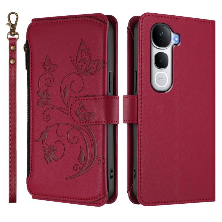 For vivo Y400 Pro 5G Butterfly Love Flower Multi-card Zipper Wallet Leather Phone Case