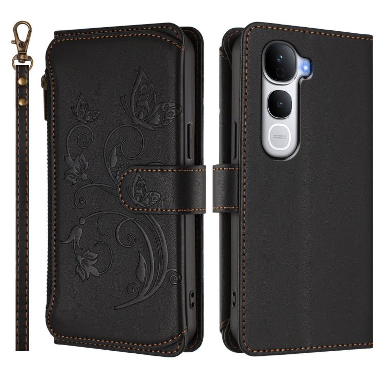For vivo Y400 Pro 5G Butterfly Love Flower Multi-card Zipper Wallet Leather Phone Case