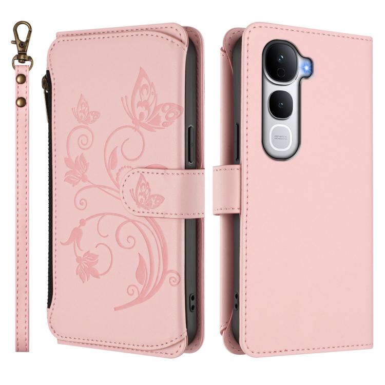 For vivo Y400 Pro 5G Butterfly Love Flower Multi-card Zipper Wallet Leather Phone Case