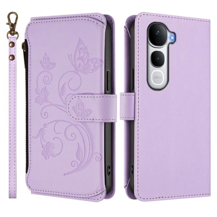 For vivo Y400 Pro 5G Butterfly Love Flower Multi-card Zipper Wallet Leather Phone Case