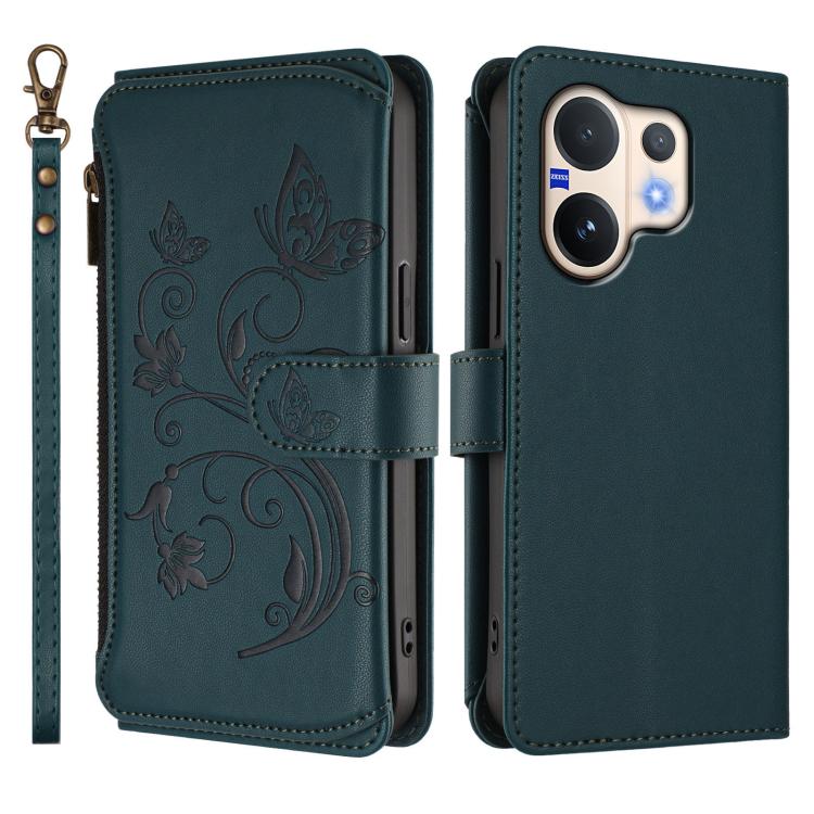 For vivo V60 5G Curved Global Butterfly Love Flower Multi-card Zipper Wallet Leather Phone Case